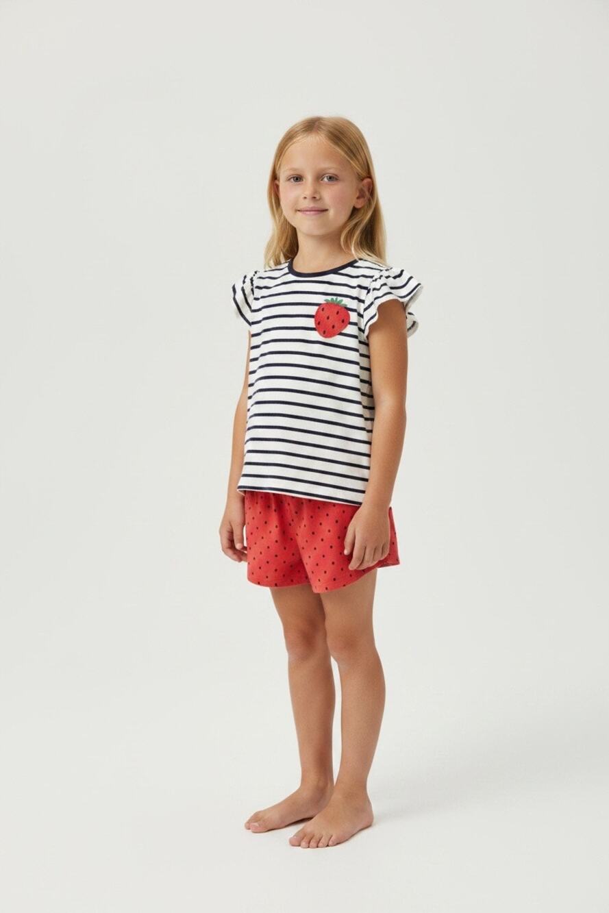 Carter’s Girls Size 10 Strawberry Pajama Set Striped Top Shorts 2 Piece PJs